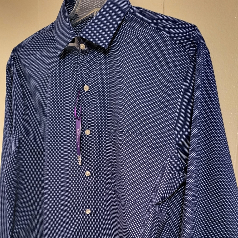 Geoffrey Beene men shirt ocean mist polka dot 16 34-35